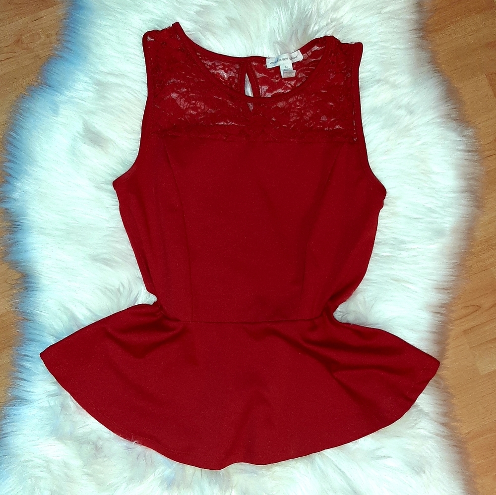Red dressy sleeveless peplum blouse